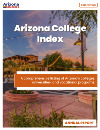 Photo of image of the 2021 Arizona College Index report front page, magazine style.